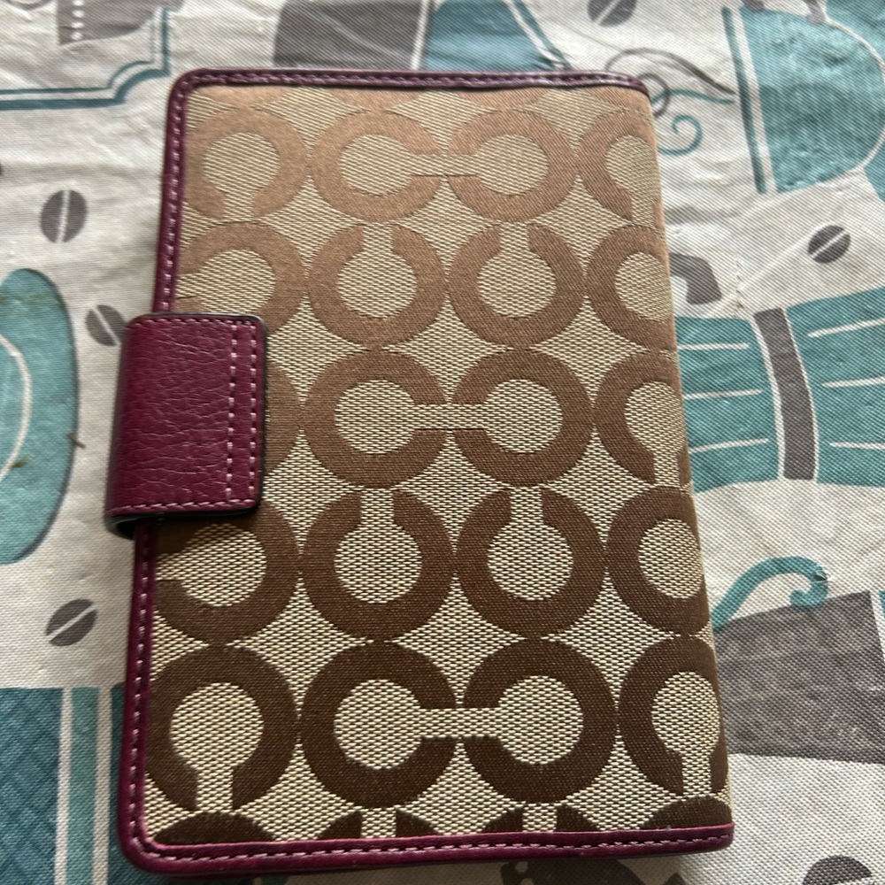 Coach Tan and Burgundy Patterned Wallet - Picture 3 of 6